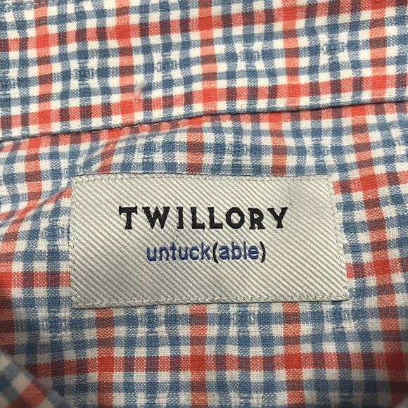 TWILLORY untuck(able) Twill Shirt Men XL Pastel Orange Blue Plaid Linen - Picture 8 of 16